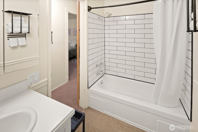 18904 8th Ave NW Unit 128, Shoreline, WA 98177 - ensuite bathroom featuring shower / bath combination with curtain and vanity