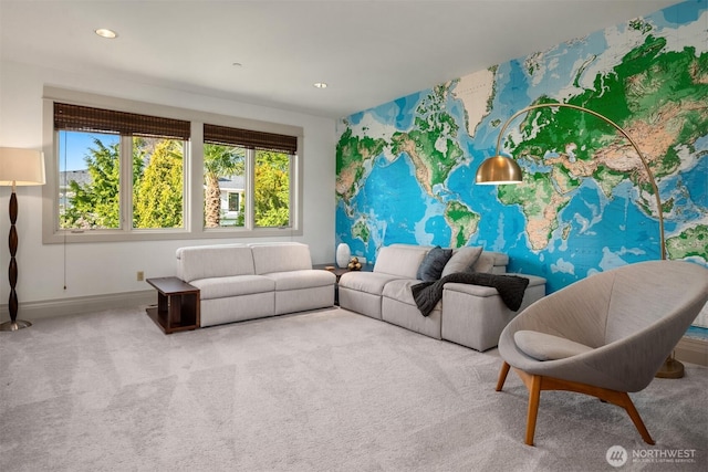 9420 NE 31st St, Clyde Hill, WA 98004 - carpeted living area featuring baseboards and recessed lighting