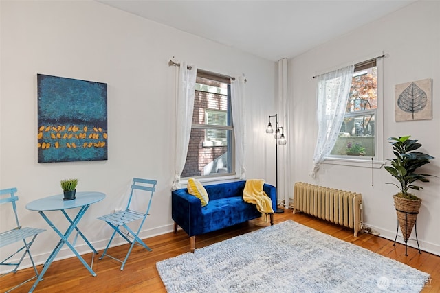 129 Warren Ave N Unit 18, Seattle, WA 98109 - sitting room featuring radiator, hardwood / wood-style flooring, and baseboards