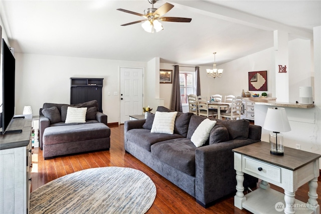 986 Mahogany Ln, Silverdale, WA 98383 - living room with hardwood / wood-style floors, a ceiling fan, and a chandelier