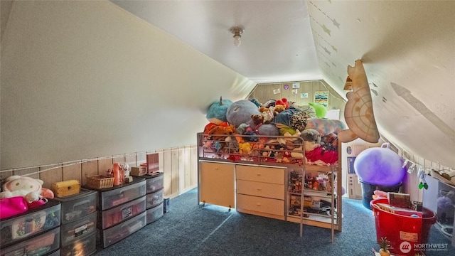 123 NE C St, College Place, WA 99324 - game room featuring carpet floors and vaulted ceiling
