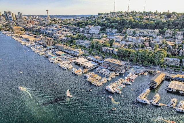 2040 Westlake Ave N Unit 26, Seattle, WA 98109 - aerial view of property and surrounding area with numerous boat docks and a nearby body of water