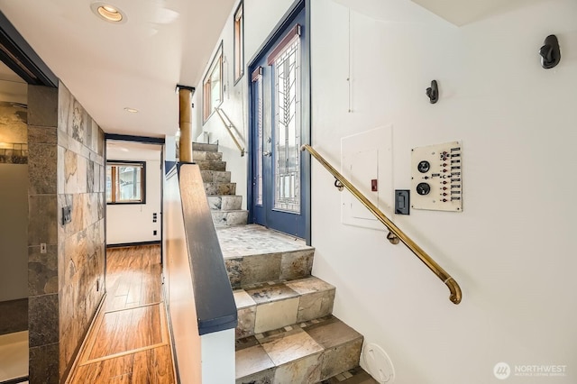 2040 Westlake Ave N Unit 26, Seattle, WA 98109 - stairs with recessed lighting and wood finished floors