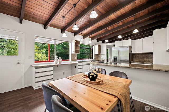 12508 SE 60th St, Bellevue, WA 98006 - dining area featuring wood ceiling, plenty of natural light, dark wood finished floors, and baseboards