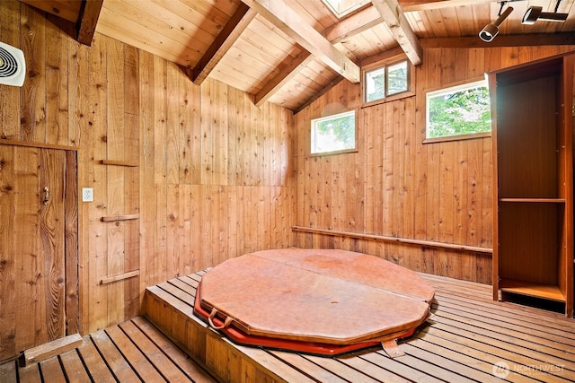 12508 SE 60th St, Bellevue, WA 98006 - sauna / steam room featuring hardwood / wood-style floors, wood walls, and wooden ceiling