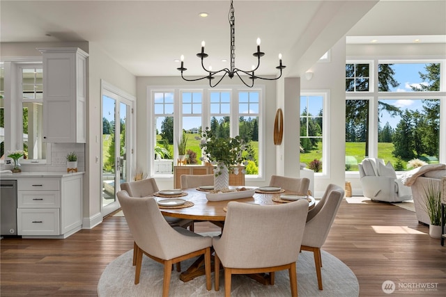 16006 288th St E, Graham, WA 98338 - dining room featuring a chandelier, dark wood-type flooring, and recessed lighting