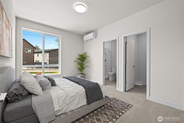 4570 22nd Ave SW, Seattle, WA 98106 - bedroom with a wall unit AC, carpet flooring, baseboards, and connected bathroom