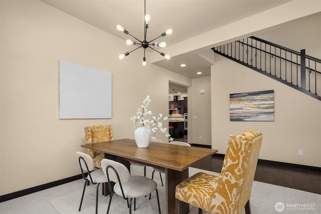 18629 44th Ave W, Lynnwood, WA 98037 - dining space featuring a chandelier, baseboards, wood finished floors, and recessed lighting