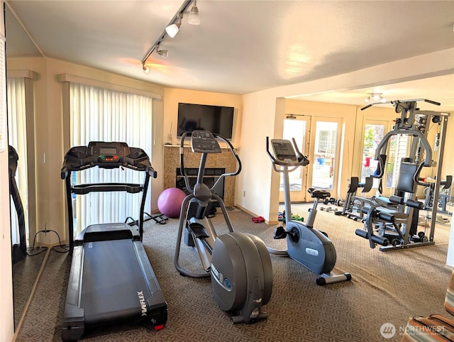 6960 California Ave SW Unit A104, Seattle, WA 98136 - exercise room featuring carpet and rail lighting