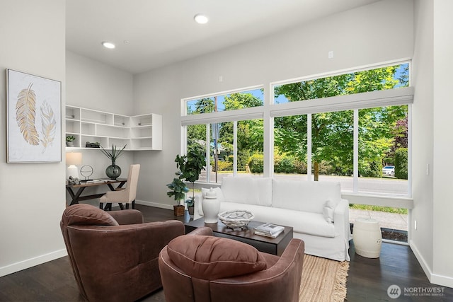 13329 1st Ave NE, Seattle, WA 98125 - living room with baseboards, wood finished floors, and recessed lighting