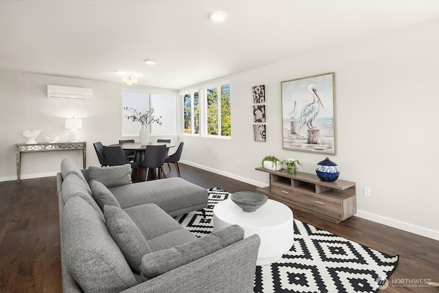 13329 1st Ave NE, Seattle, WA 98125 - living area with baseboards, dark wood-style flooring, and an AC wall unit