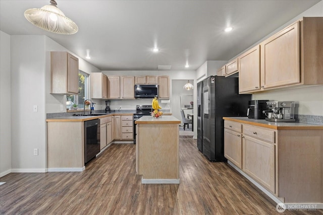20111 74th Avenue Ct E, Spanaway, WA 98387 - kitchen featuring light brown cabinetry, dishwasher, a sink, stainless steel electric range oven, and a kitchen island