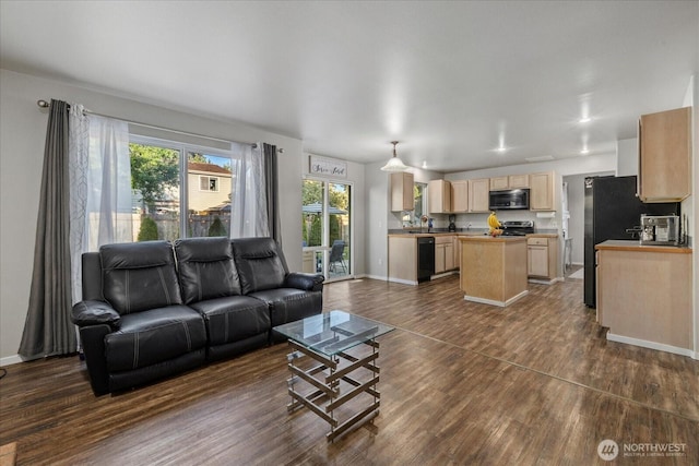 20111 74th Avenue Ct E, Spanaway, WA 98387 - living area featuring dark wood-style floors and baseboards