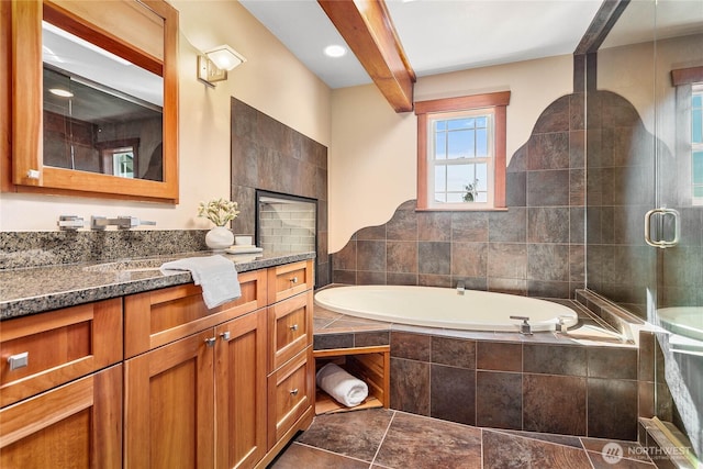 3276 Spyglass Dr, Bellingham, WA 98226 - bathroom with vanity, a bath, and a tile shower