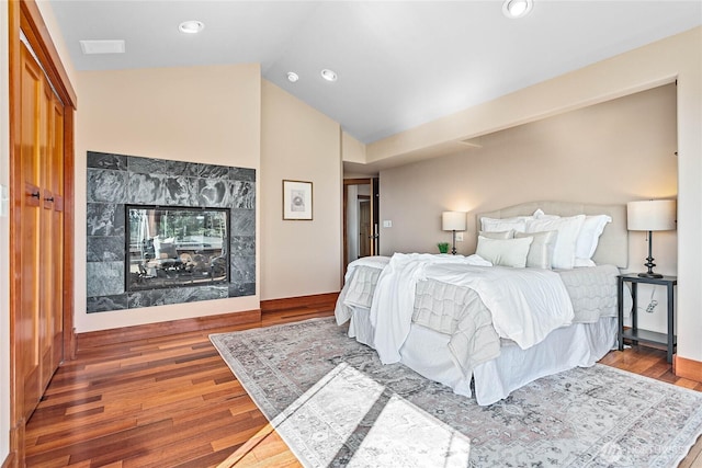 3276 Spyglass Dr, Bellingham, WA 98226 - bedroom with lofted ceiling, wood finished floors, and recessed lighting