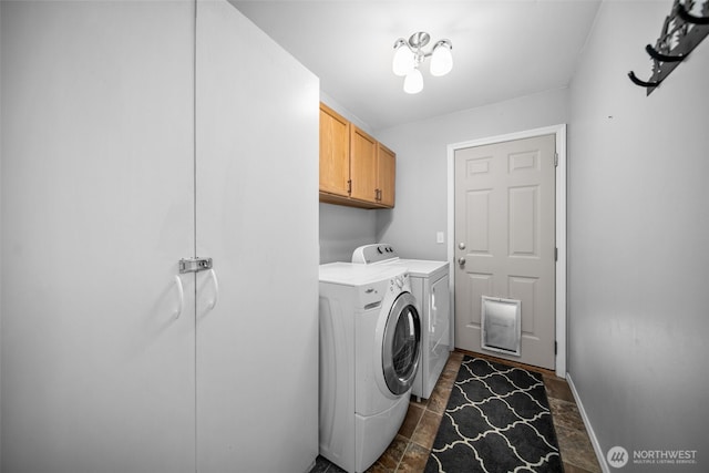 6132 Entiat River Rd, Entiat, WA 98822 - washroom featuring independent washer and dryer, cabinet space, and baseboards
