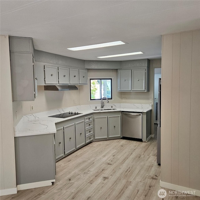 7031 NE 175th St Unit 20, Kenmore, WA 98028 - kitchen featuring dishwasher, gray cabinets, a sink, and light wood-style floors