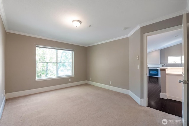 2198 Palisade Blvd Unit C2, Dupont, WA 98372 - carpeted empty room featuring baseboards, a fireplace, and ornamental molding