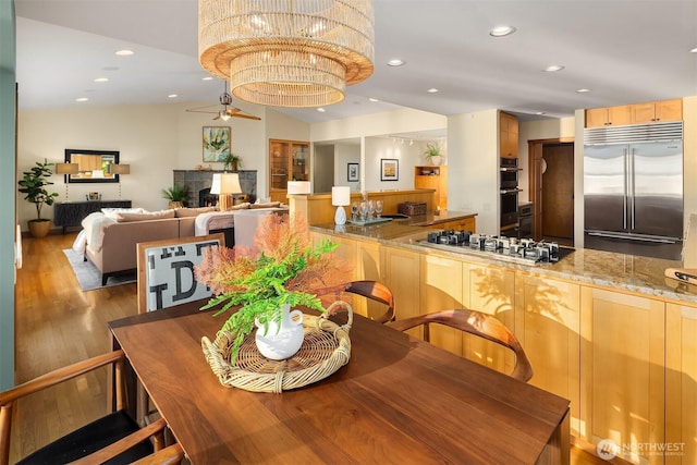 2 Edgewater Dr, Camano Island, WA 98282 - dining space with recessed lighting, wood finished floors, and a ceiling fan