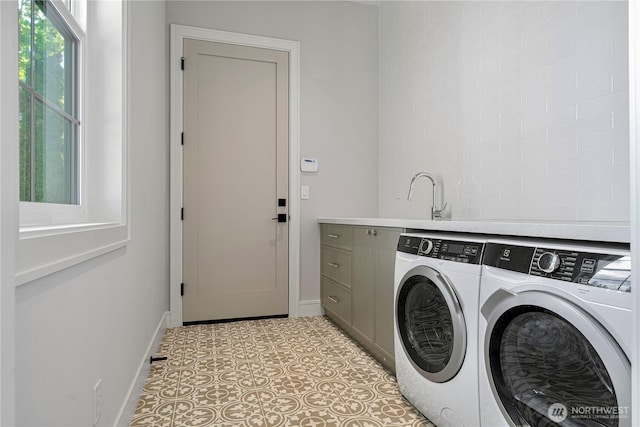 12811 SE 44th Pl, Bellevue, WA 98006 - laundry room with washing machine and clothes dryer, baseboards, and cabinet space