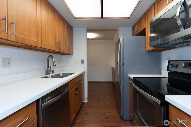 3421 SW Roxbury St Unit 106, Seattle, WA 98126 - kitchen with stainless steel appliances, a sink, and brown cabinets