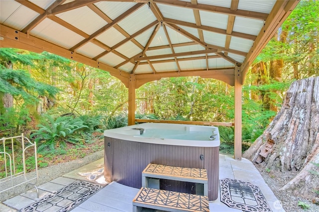 64455 NE 180th St, Baring, WA 98224 - view of patio / terrace featuring a hot tub and a gazebo