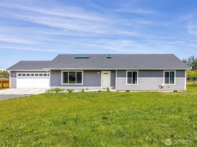 41 Kates Ct, Port Angeles, WA 98362 - single story home with a front yard, concrete driveway, a garage, crawl space, and roof with shingles