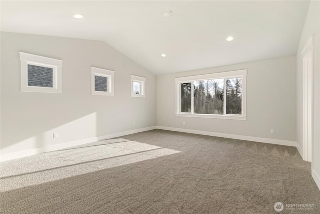 5942LOT47 Ranch Loop, Ferndale, WA 98248 - empty room featuring lofted ceiling, carpet, recessed lighting, and baseboards
