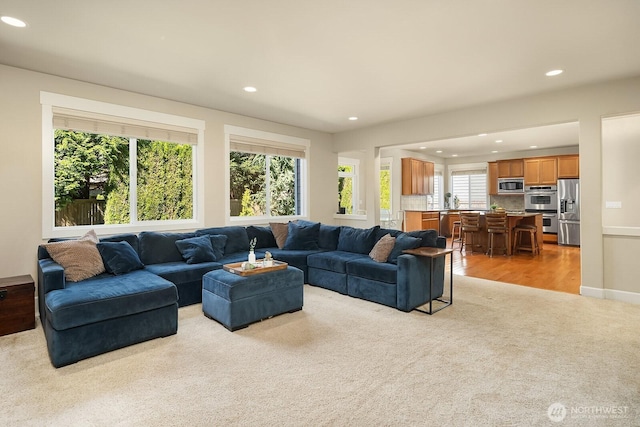 27528 SE 28th Ct, Sammamish, WA 98075 - living area with light carpet and recessed lighting