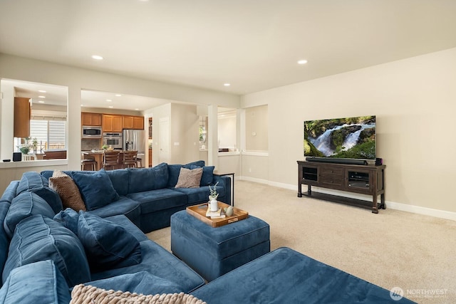27528 SE 28th Ct, Sammamish, WA 98075 - living area with recessed lighting, light colored carpet, and baseboards