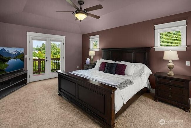 28816 118th Ave SE, Auburn, WA 98092 - bedroom featuring light carpet, access to outside, multiple windows, french doors, and lofted ceiling