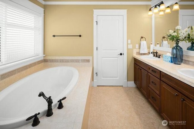 28816 118th Ave SE, Auburn, WA 98092 - full bath with double vanity, crown molding, a bath, and tile patterned floors