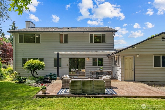 15406 NE 3rd Pl, Bellevue, WA 98007 - back of property featuring a chimney, a patio, and a yard