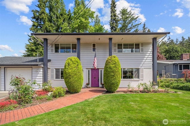 15406 NE 3rd Pl, Bellevue, WA 98007 - view of front facade with an attached garage, a front lawn, and brick siding