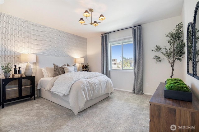 3266 SW Pier Ln, Port Orchard, WA 98367 - bedroom with a chandelier, light carpet, and baseboards