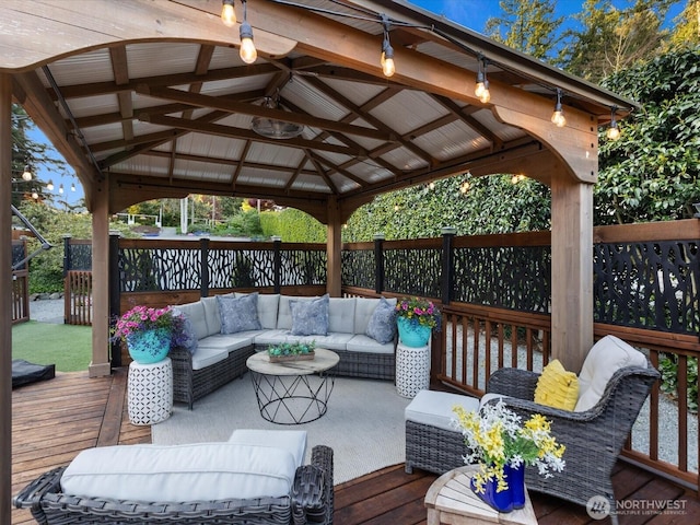 31707 W Lake Ketchum Rd, Stanwood, WA 98292 - deck with an outdoor hangout area and a gazebo