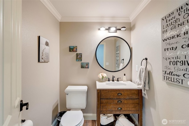 3623 148th St SE, Mill Creek, WA 98012 - bathroom featuring toilet, crown molding, and vanity