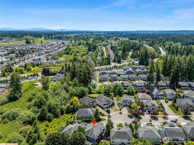 3623 148th St SE, Mill Creek, WA 98012 - aerial view of residential area with a heavily wooded area and a mountain backdrop
