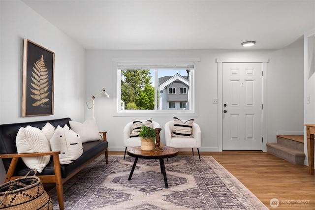 4243 Wintergreen Cir Unit 136, Bellingham, WA 98226 - sitting room with stairway and light wood-style floors