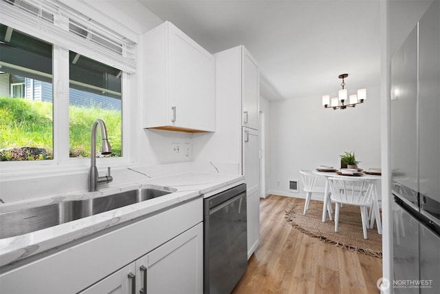 4243 Wintergreen Cir Unit 136, Bellingham, WA 98226 - kitchen with dishwasher, a sink, light wood finished floors, and white cabinets