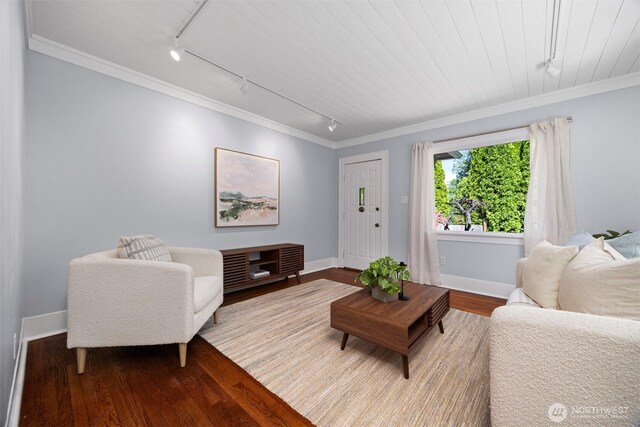 2921 Ellis St, Bellingham, WA 98225 - living room with track lighting, wood finished floors, ornamental molding, and baseboards