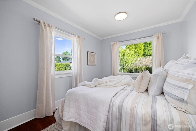 2921 Ellis St, Bellingham, WA 98225 - bedroom featuring baseboards, wood finished floors, and crown molding