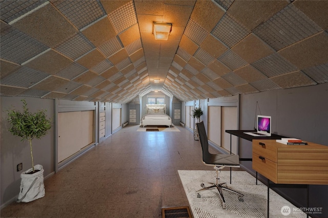 914 N Cedar St, Tacoma, WA 98406 - home office featuring tile patterned floors, lofted ceiling, and baseboards