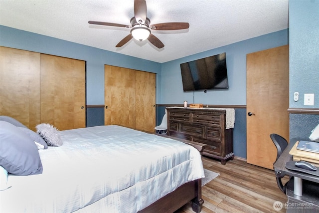 15103 Westmore Dr E, Puyallup, WA 98374 - bedroom with wood finished floors, two closets, and a ceiling fan