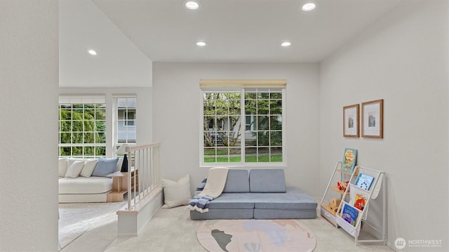 11405 SE 65th St, Bellevue, WA 98006 - living area with recessed lighting and carpet flooring
