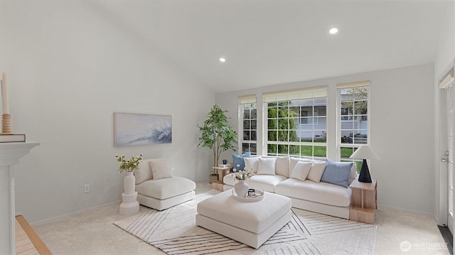 11405 SE 65th St, Bellevue, WA 98006 - living area featuring carpet flooring, recessed lighting, and vaulted ceiling