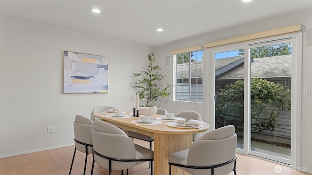 11405 SE 65th St, Bellevue, WA 98006 - dining room with baseboards, light wood-type flooring, and recessed lighting