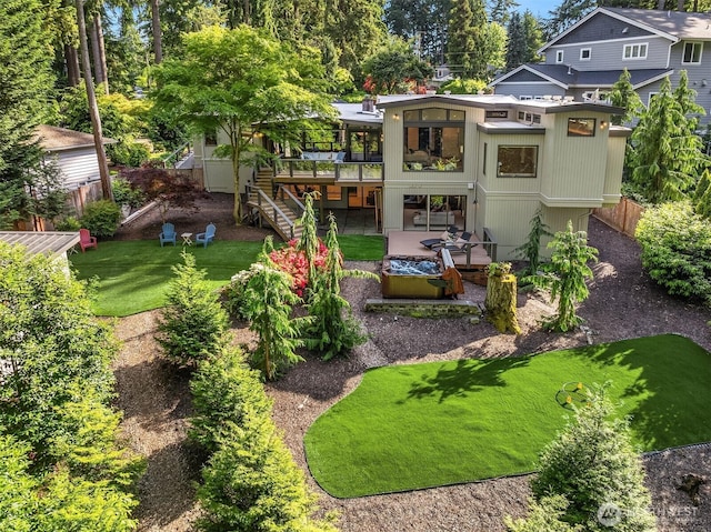 10250 SE 21st St, Bellevue, WA 98004 - view of yard with a deck, a patio area, stairs, and a fire pit