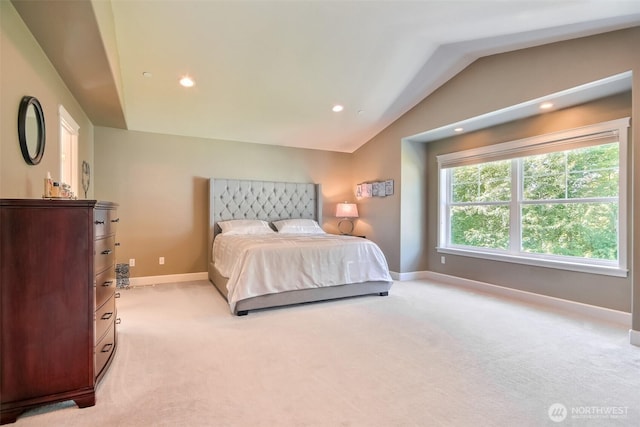 20208 81st Pl NE, Kenmore, WA 98028 - bedroom featuring light carpet, lofted ceiling, and recessed lighting