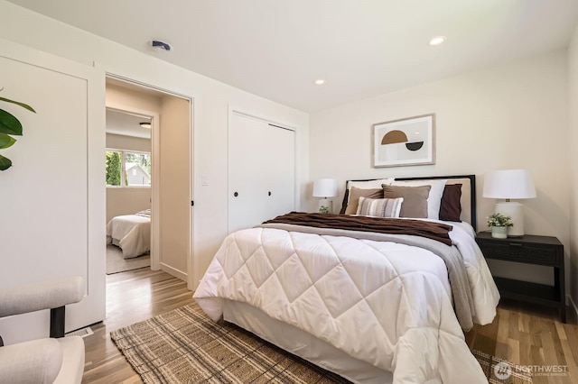 21602 49th Pl W, Mountlake Terrace, WA 98043 - bedroom featuring light wood-style flooring, a closet, and recessed lighting
